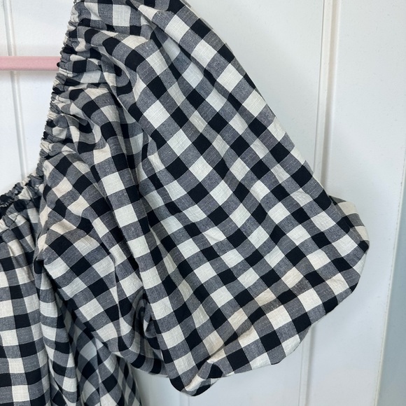 NWT Zoco “Ari” Black & Cream Gingham Puff Sleeve Mini Dress with Pockets Size S - Picture 3 of 7